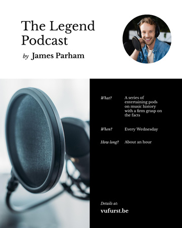 Podcast Annoucement with Man in headphones Poster 16x20in Design Template