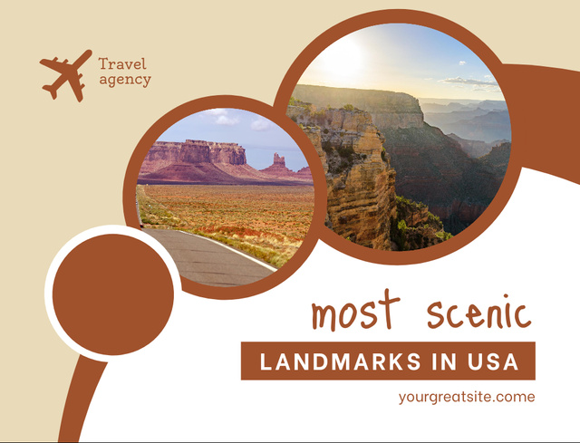 Travel Agency With USA Scenic Landmarks and Plane Postcard 4.2x5.5in Design Template