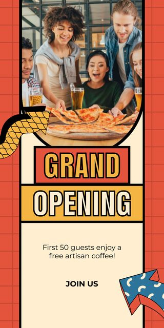 Stunning Pizzeria Grand Opening With Artisan Coffee Graphic Design Template