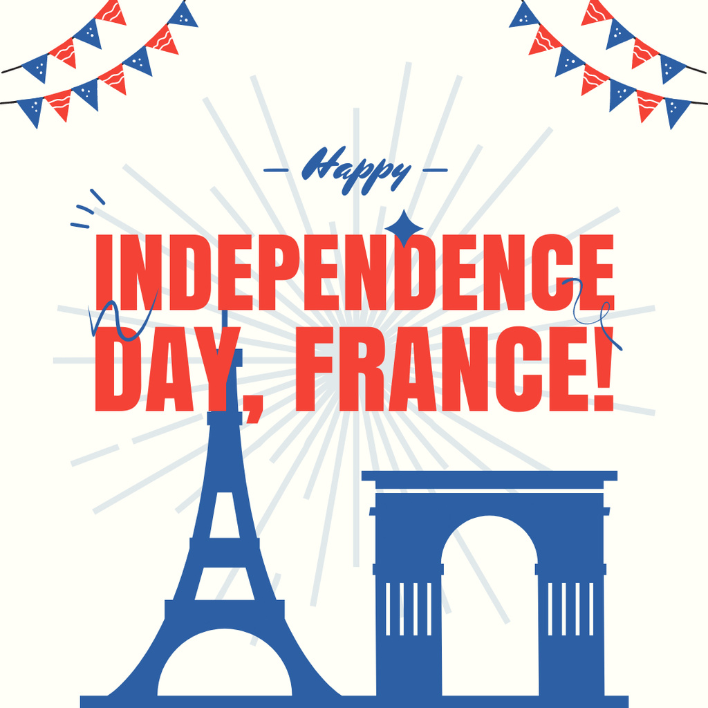 France Independence Day Celebration with Illustration Instagram Design Template