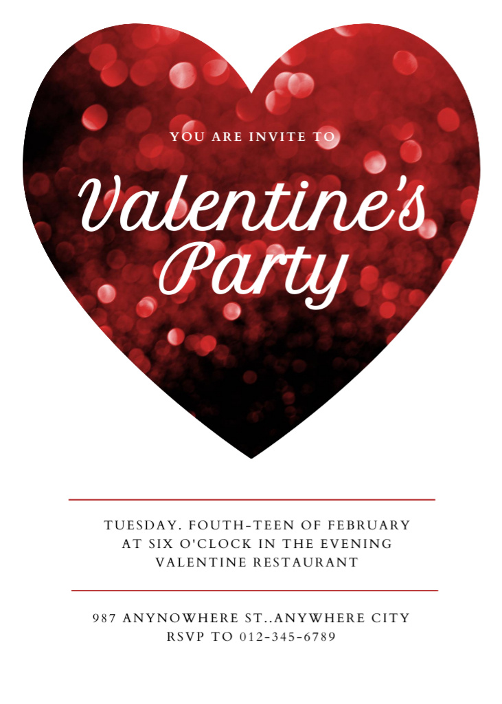Valentine's Day Party Announcement with Shiny Heart Invitation tervezősablon