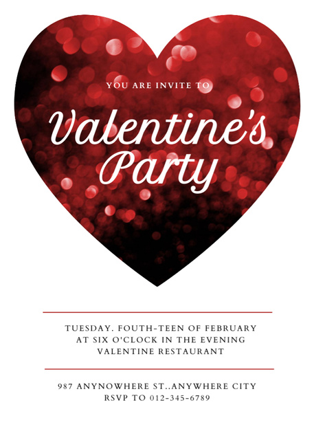 Ontwerpsjabloon van Invitation van Valentine's Day Party Announcement with Shiny Heart