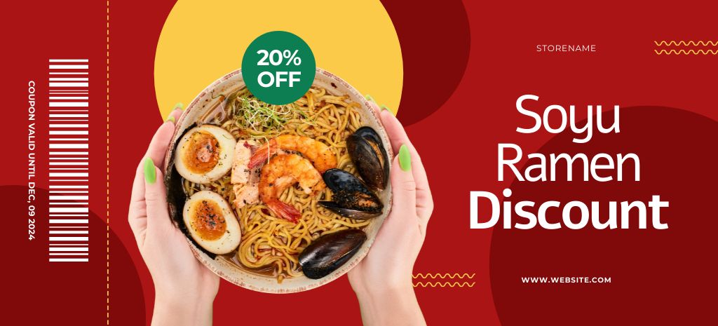 Asian Ramen Noodle Discount Coupon 3.75x8.25in Tasarım Şablonu