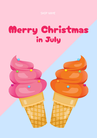 Designvorlage Frohe Weihnachten im Juli Gruß mit Eis für Postcard A5 Vertical
