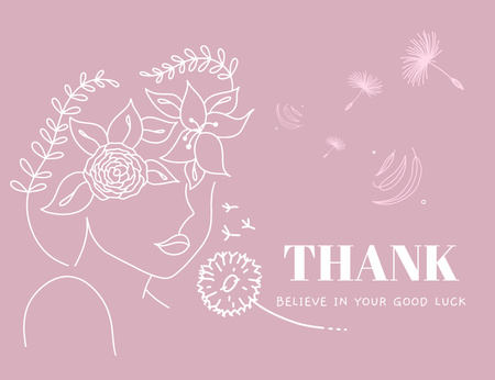 Köszönetmondat nő fej sziluettje virágokkal illusztrációja Thank You Card 5.5x4in Horizontal tervezősablon