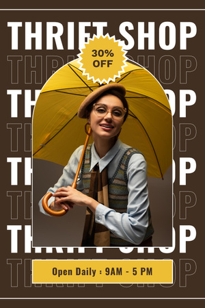Retro woman for thrift shop sale brown Pinterest Design Template