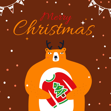 Christmas Greeting with Cute Deer Instagram Design Template