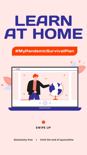 Modèle de visuel #MyPandemicSurvivalPlan Man studying Globe on screen - Instagram Story