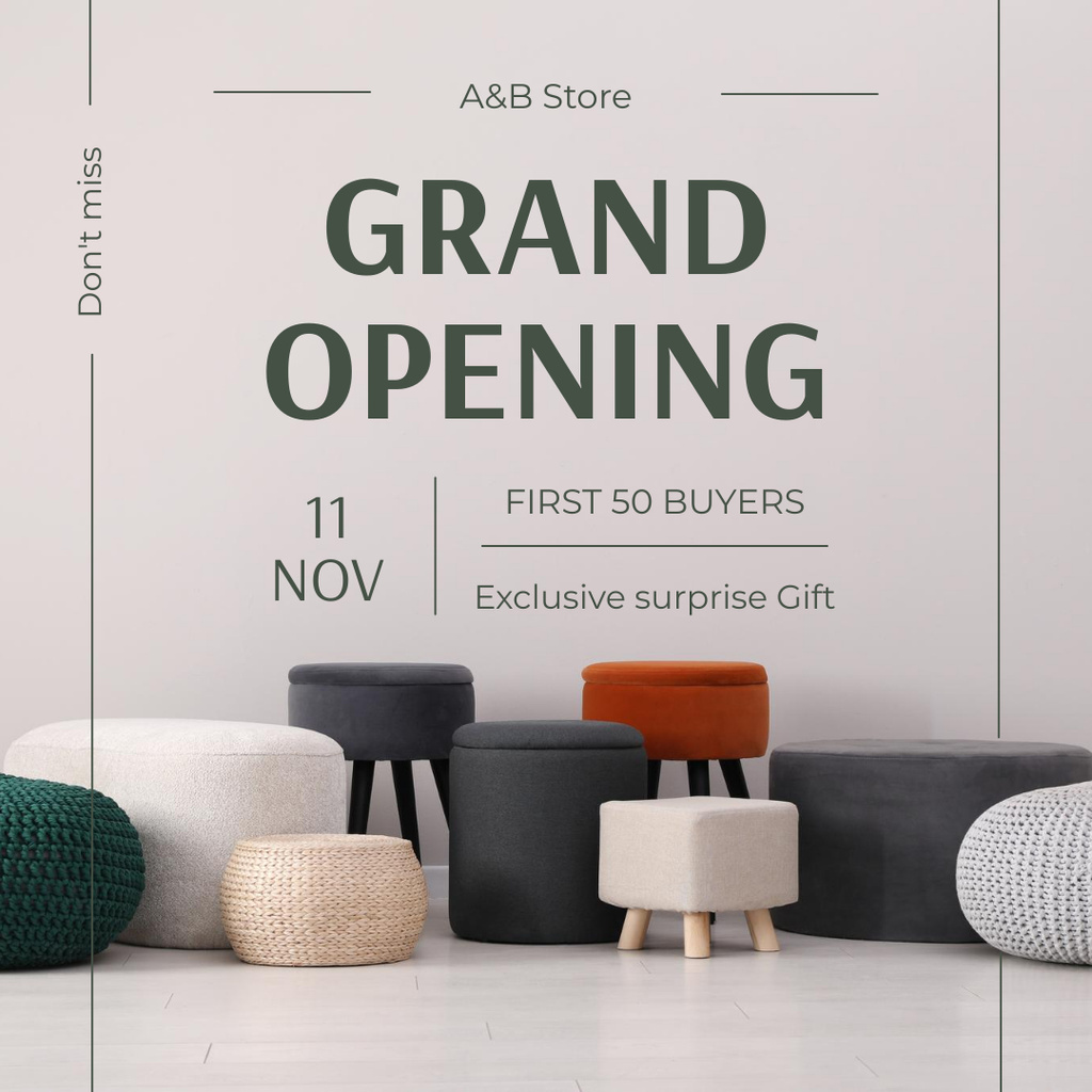 Ontwerpsjabloon van Instagram AD van Ottoman And Other Furniture Shop Grand Opening Announcement