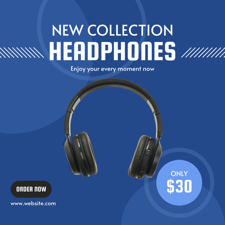 Selling New Collection Headphones on Blue Instagram Design Template