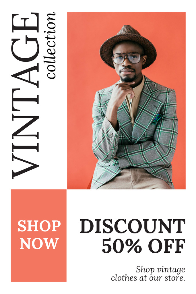 Black man for vintage collection Pinterest Πρότυπο σχεδίασης