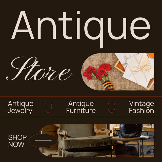 Designvorlage Antique Fashion And Furniture Items Offer für Instagram AD