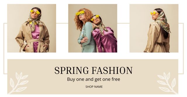 Fashion Spring Sale Announcement Collage Facebook ADデザインテンプレート