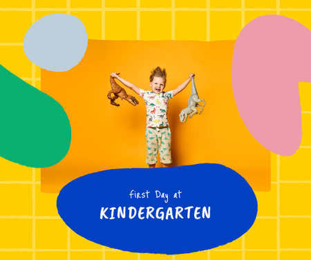 First Day of Kindergarten Announcement with Cute Child Facebook Design Template