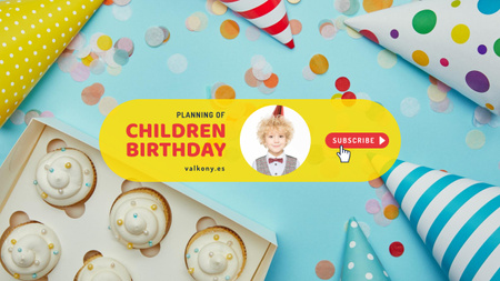 Designvorlage Kindergeburtstagsplanung mit Cupcakes und Konfetti für Youtube