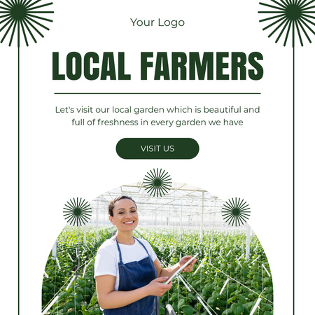 Modèle de visuel Publicité pour le marché fermier local avec une jeune agricultrice - Instagram