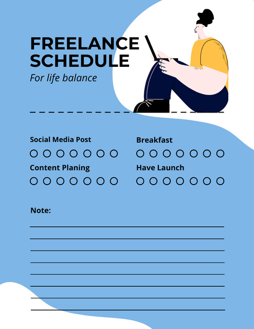 Freelance Schedule with Illustration of Man Working with Laptop Notepad 8.5x11in – шаблон для дизайна