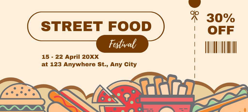 Discount on Street Food Festival Coupon 3.75x8.25in Design Template