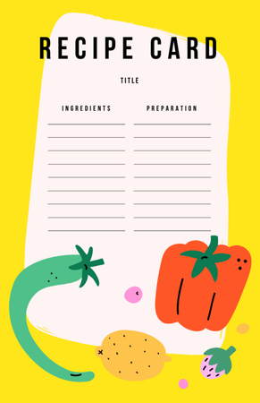 Cute Illustration of Raw Vegetables and Fruits Recipe Card tervezősablon