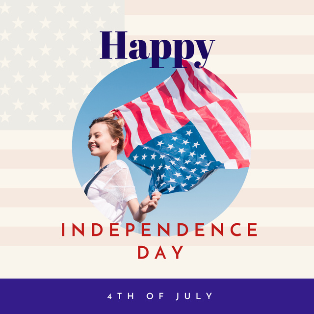 Independence Day Celebration Announcement with American Woman Instagram Design Template