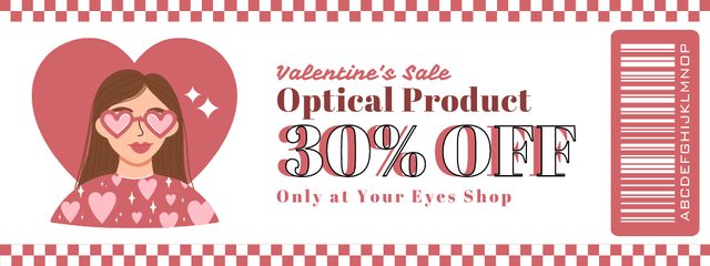 Valentine's Day Optical Products Sale with Woman Coupon Design Template