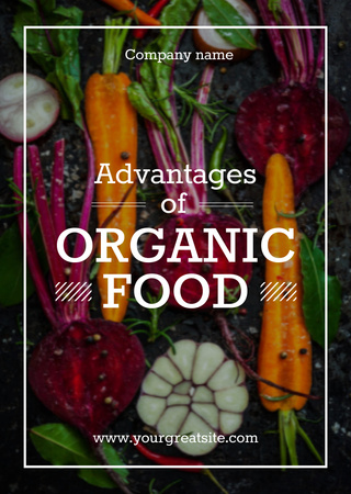 Healthy Food Raw Vegetables and Fruits Flyer A6 Modelo de Design