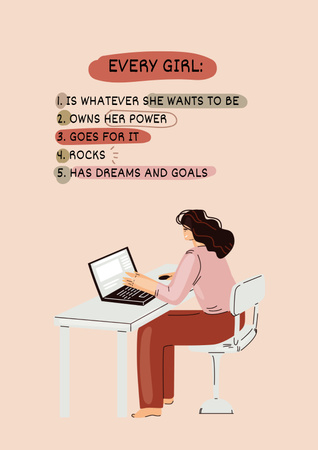Girl Power Inspiration with Woman on Workplace Poster Tasarım Şablonu