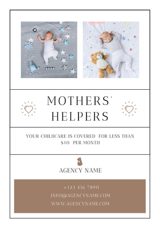 Babysitting Service Promotion on Beige Poster A3 Design Template