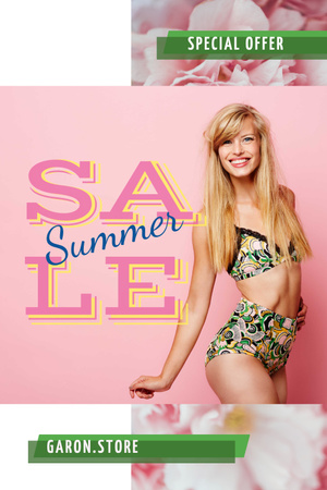 Smiling girl in bikini Pinterest Design Template