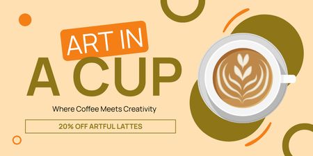 Plantilla de diseño de Arte en crema en taza de café con descuentos para café con leche Twitter 