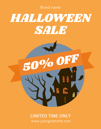 Halloween Sale Announcement with Dark Castle Poster 22x28in Design Template