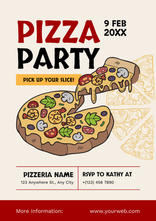 Parti bejelentés finom étvágygerjesztő pizzával Poster tervezősablon