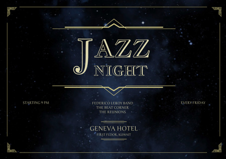 Ontwerpsjabloon van Flyer A5 Horizontal van Jazz Night Announcement with Dark Blue Sky