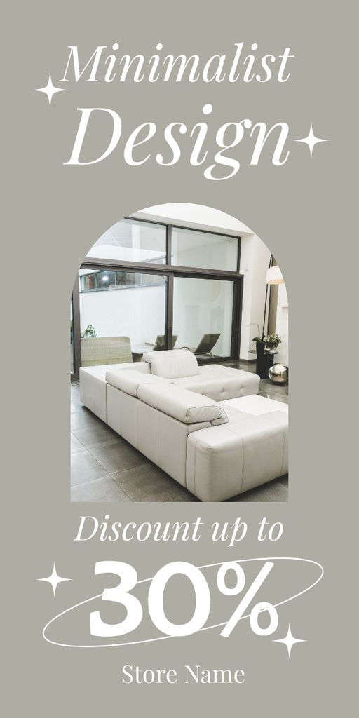 Designvorlage Discount on Minimalistic Design with White Sofa für Graphic