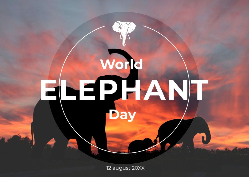 World Elephant Day with Elephants on Sunset Postcard Tasarım Şablonu
