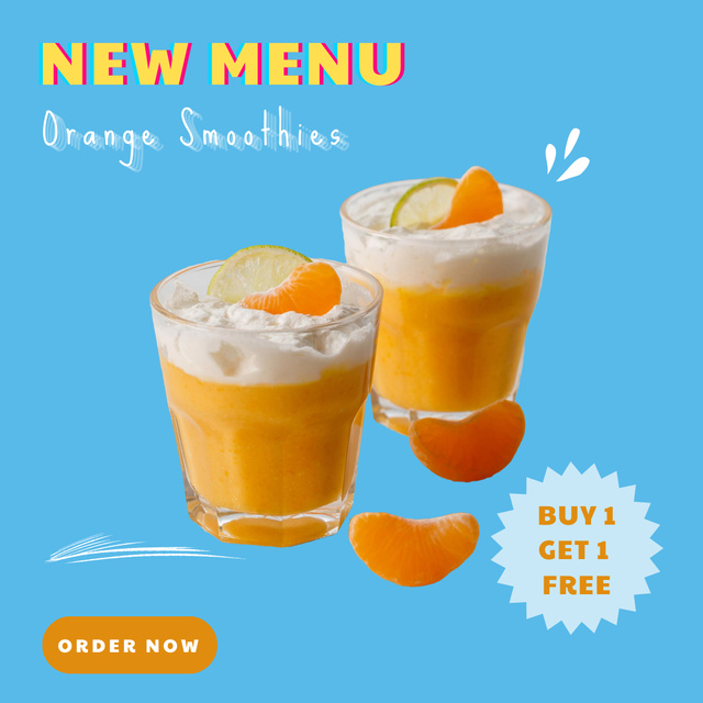 New Menu Offer with Orange Smoothie Instagram Tasarım Şablonu