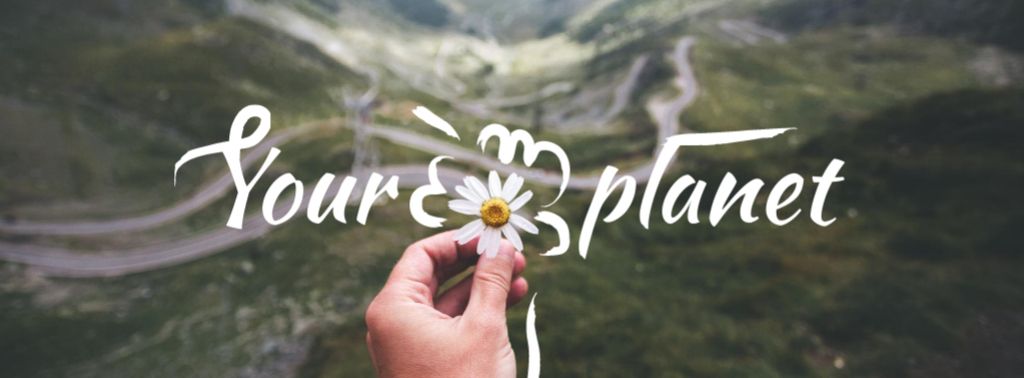 Eco Concept with Daisy Flower and Mountains Facebook cover Design Template
