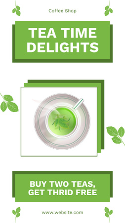 Plantilla de diseño de Promoción de sabroso té verde en oferta de cafetería Instagram Story 