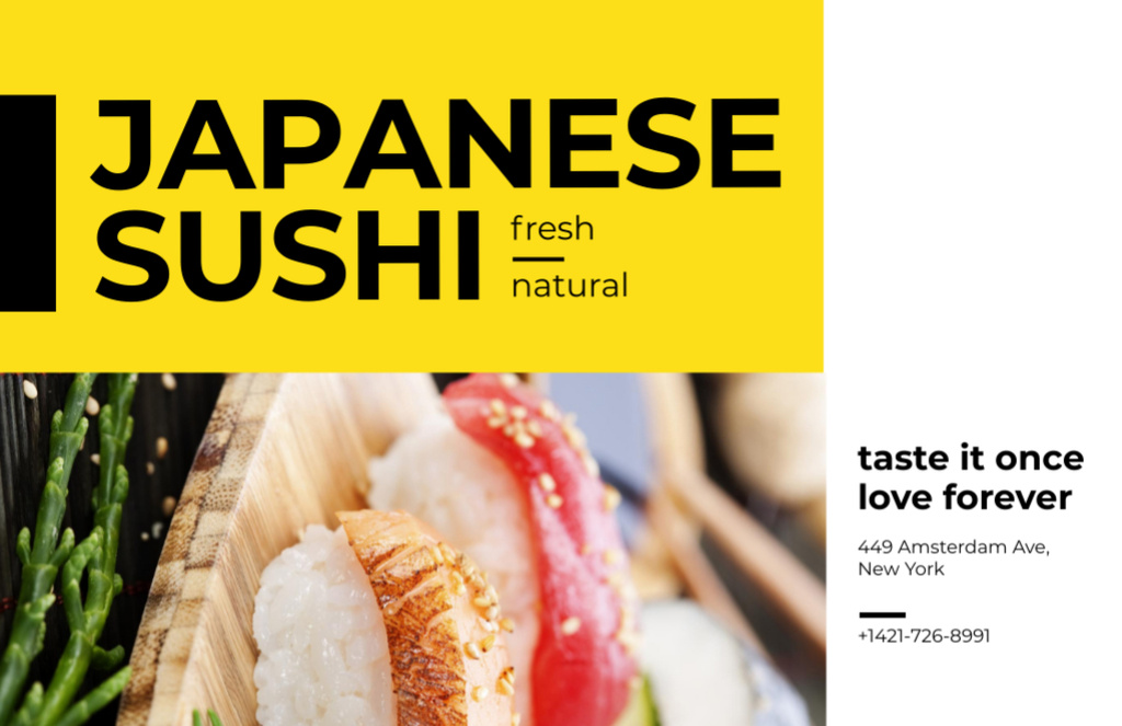 Ontwerpsjabloon van Flyer 5.5x8.5in Horizontal van Japanese Restaurant Advertisement with Delicious Sushi