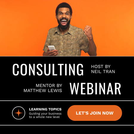 Platilla de diseño Webinar about Business Consulting with Smiling Man LinkedIn post