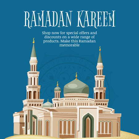 Mesquita muçulmana branca para saudação do Ramadã Instagram Modelo de Design