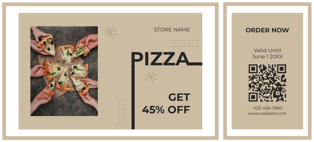 Offer Discounts for Pizza on Grey Coupon 3.75x8.25in Tasarım Şablonu