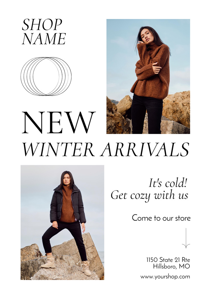 New Winter Clothes Collection Announcement Poster Modelo de Design