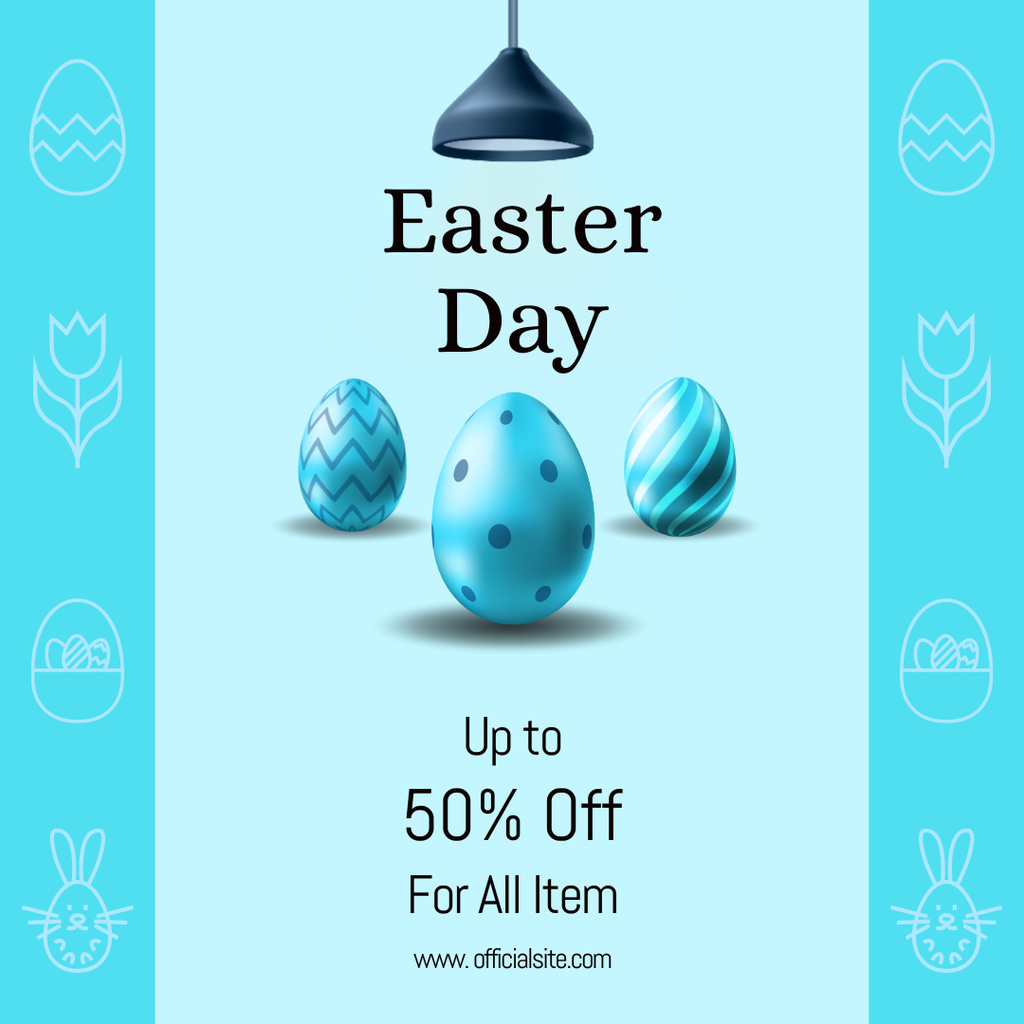 Easter Holiday Offer with Blue Easter Eggs Instagram Tasarım Şablonu