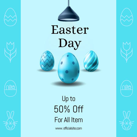 Easter Holiday Offer with Blue Easter Eggs Instagram Design Template