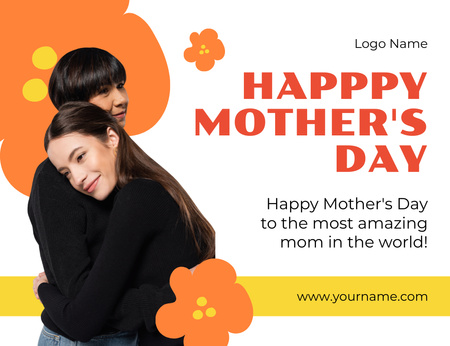 Mother's Day Greeting with Hugging Mom with Daughter Thank You Card 5.5x4in Horizontal Design Template
