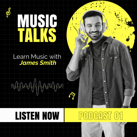 Music Talk Show Announcement With Speaker Podcast Cover Design Template