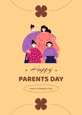 Platilla de diseño Parent's Day Greeting With Family in Medical Masks Postcard 5x7in Vertical