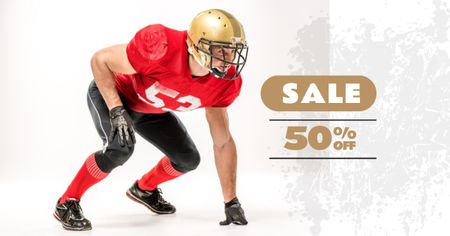 Discount Sale Offer with American Football Player Facebook AD Design Template