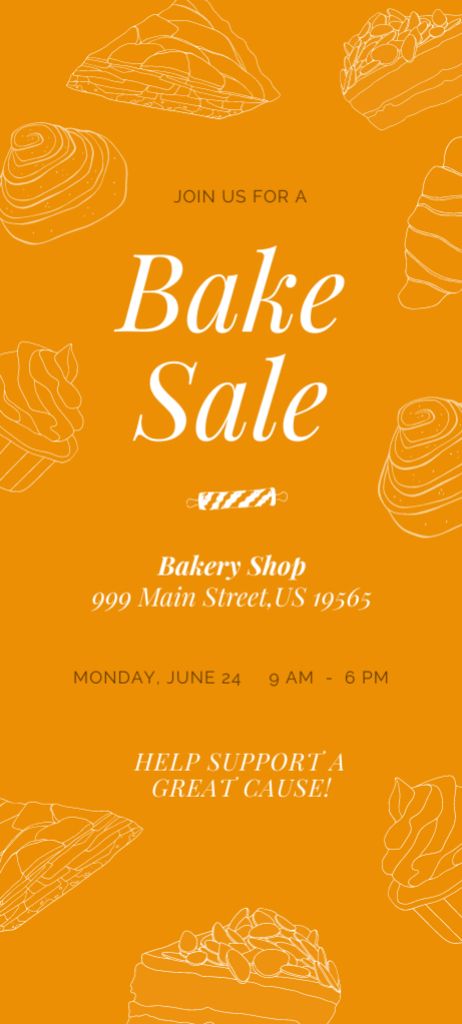 Yummy Bake Sale Ad on Orange Layout Invitation 9.5x21cm Design Template